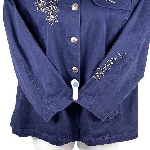 Susan Graver Womens 1X Metal Floral 3D Embellished Jacket Pockets Art To Wear - Picture 6 of 16